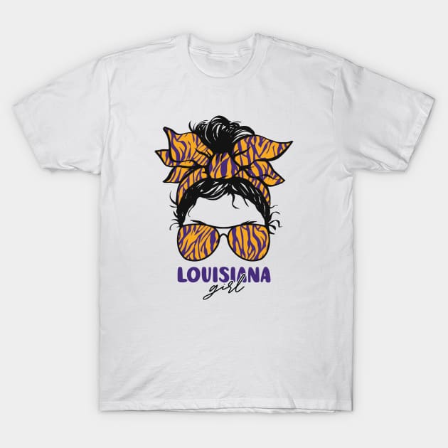 Proud Louisiana Girl Letting My Roots Show // Messy Hair Don't Care Louisiana Tiger Stripes T-Shirt by Now Boarding